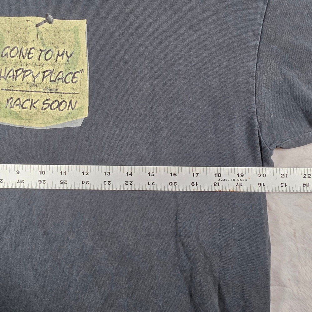 Hybrid Tees Graphic T-Shirt Mens L Faded Black Happy Place Sarcastic Y2K Grunge - Picture 7 of 7